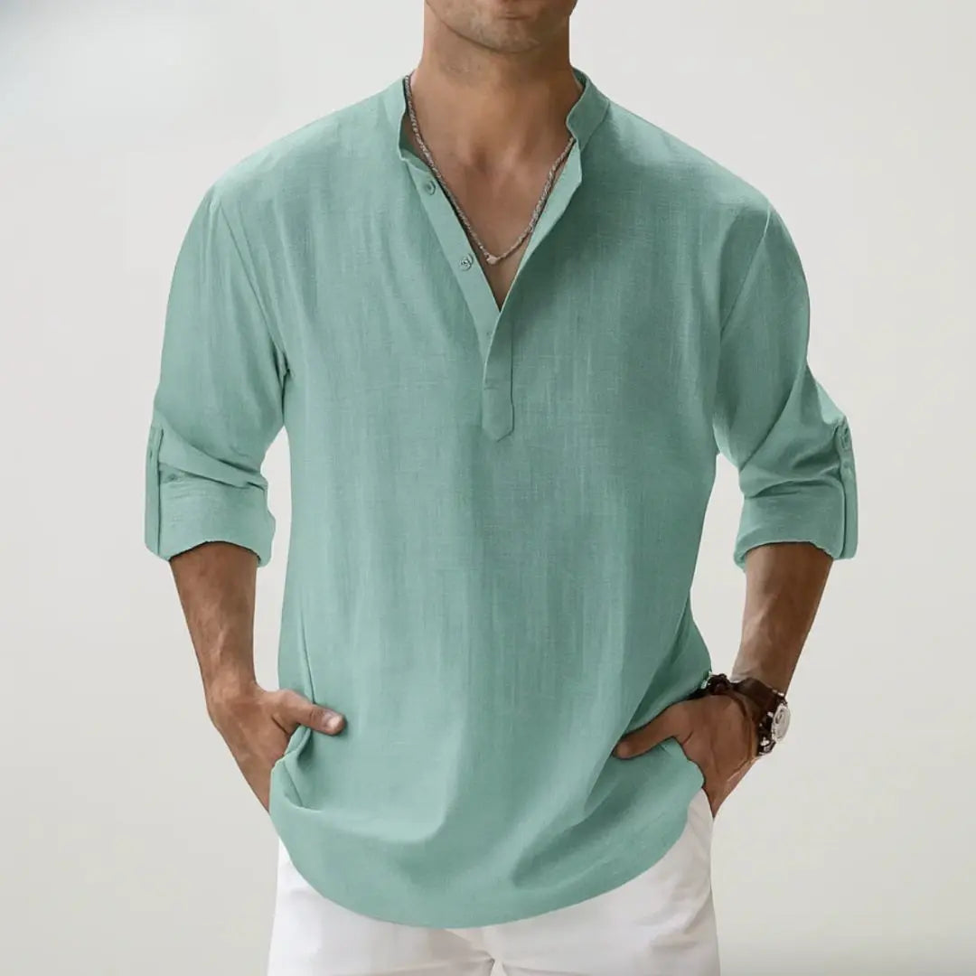 Elbow-Sleeve Button-Up Shirt
