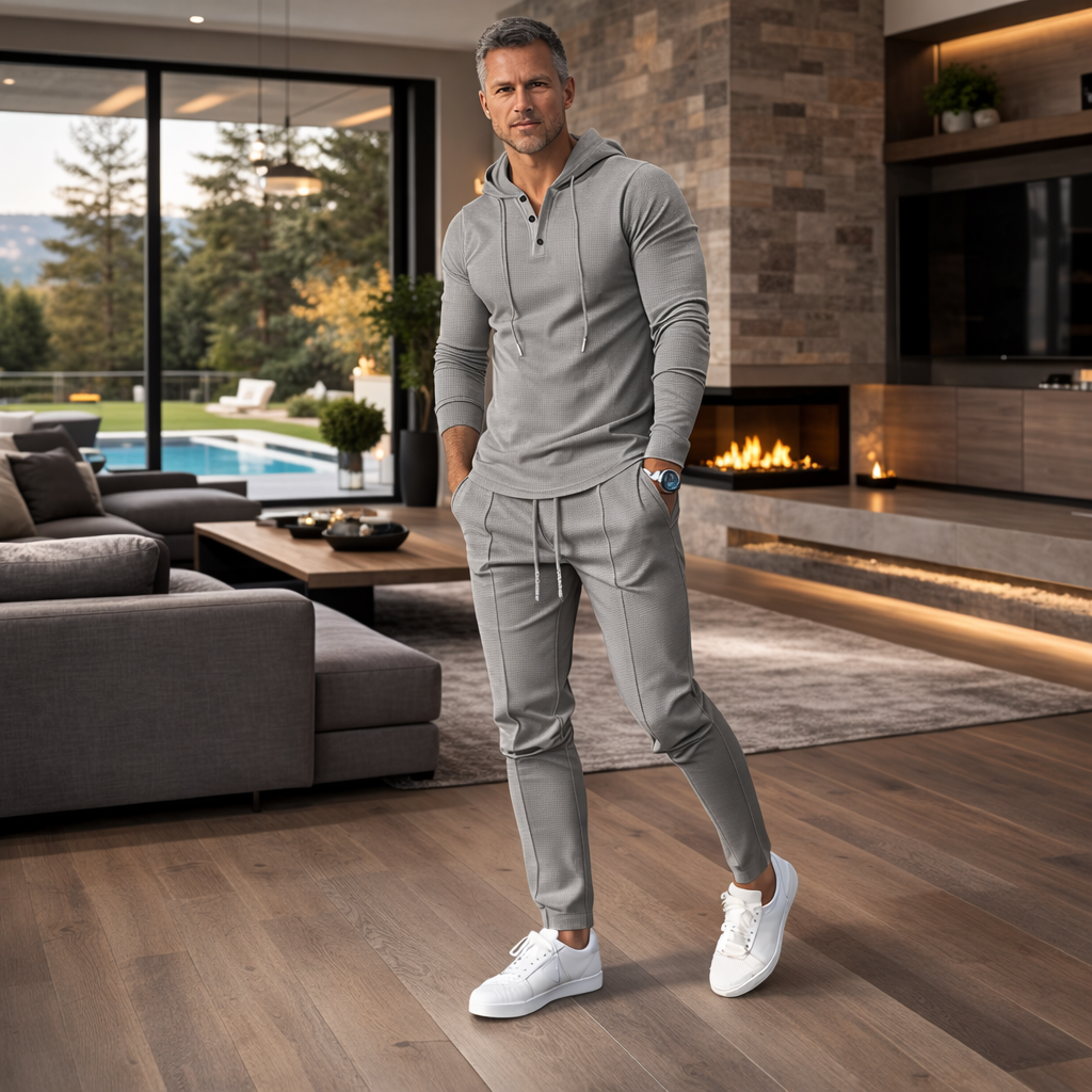 Men’s Waffle Texture Set – Hoodie & Sweatpants