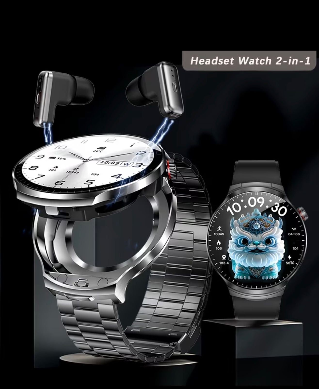 2-in-1 Smart Watch with Integrated TWS Earbuds
